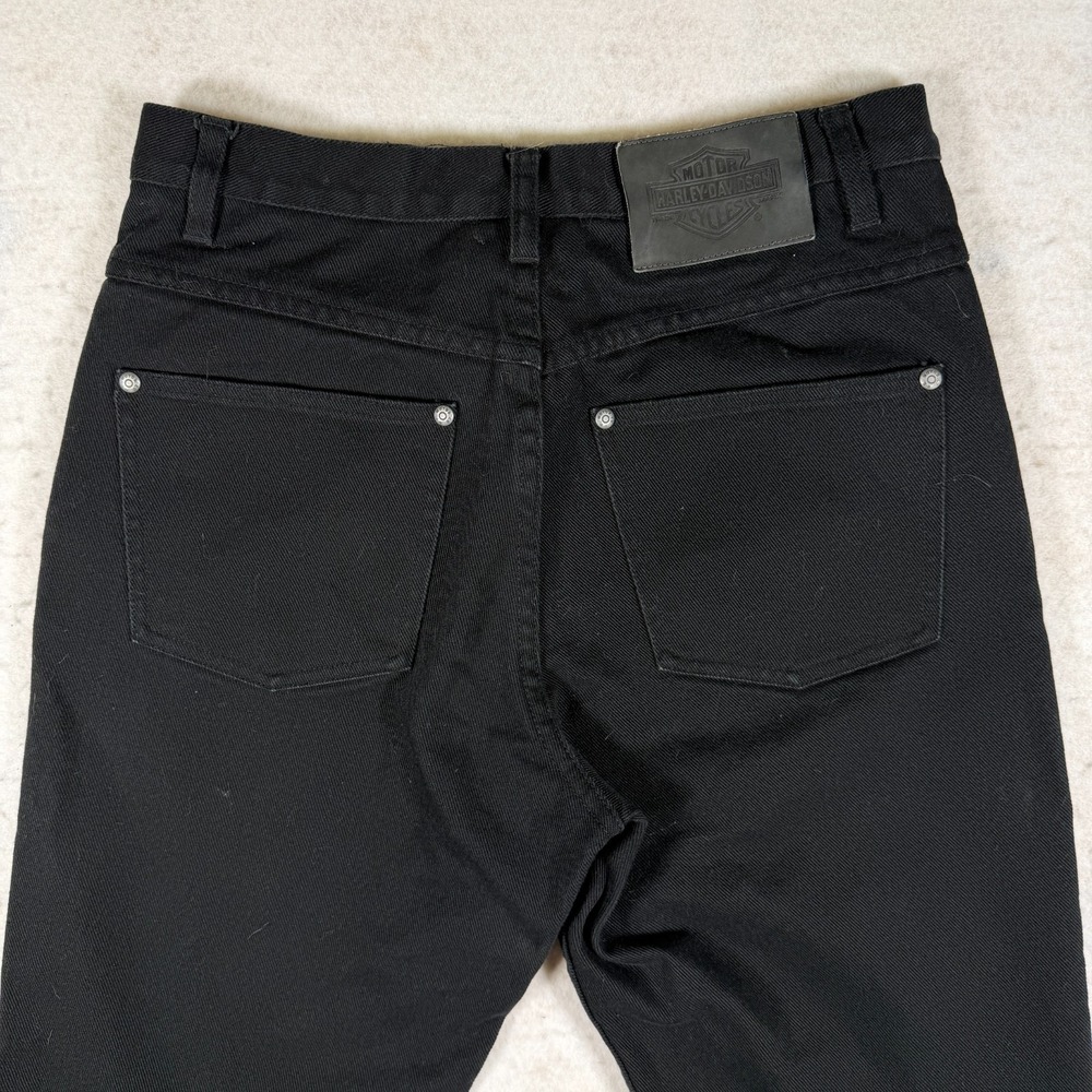 Harley Davidson Womens Size 8 Black Jeans Embroidered Flame Hem Moto Y2K Biker - Picture 7 of 8